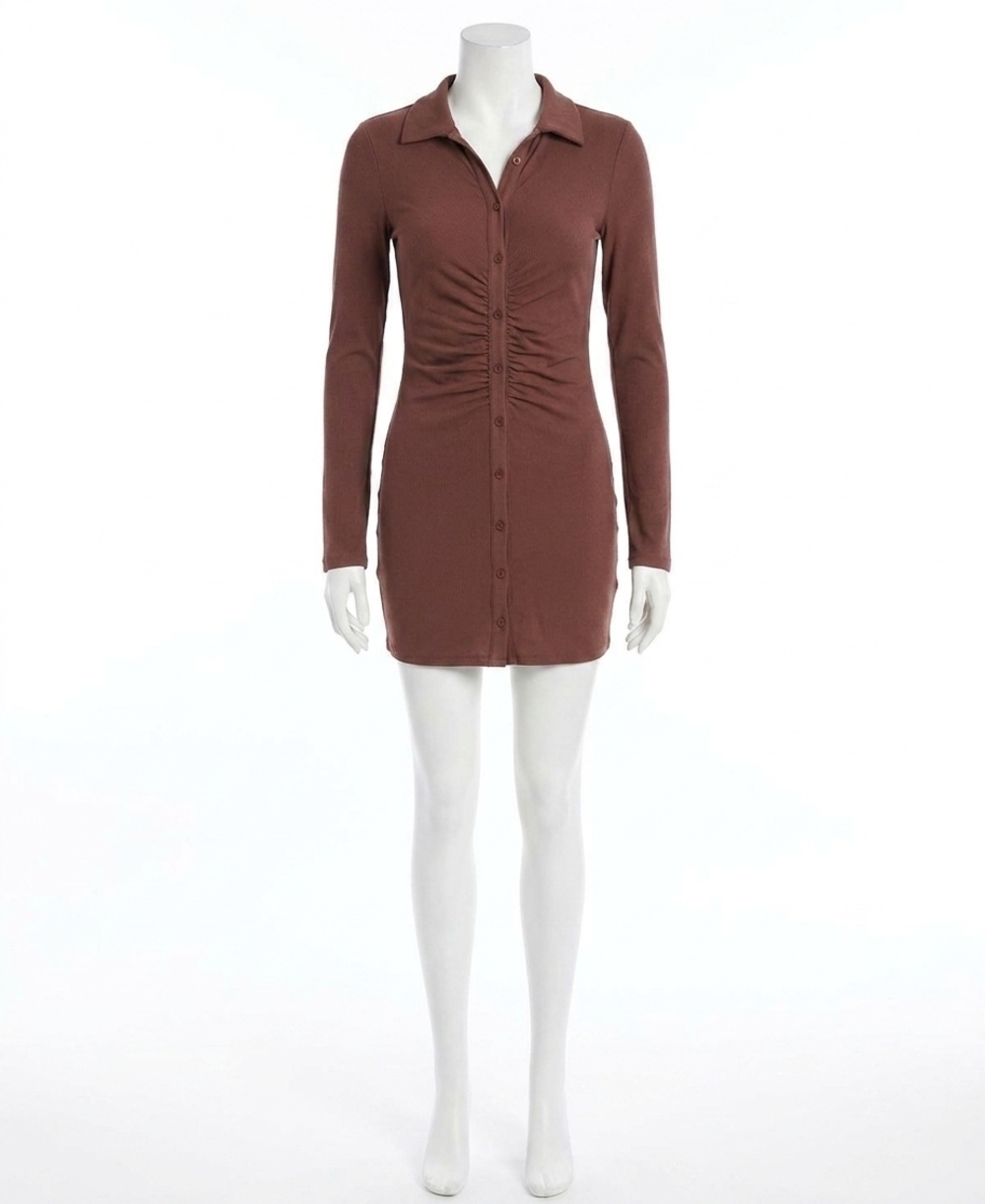 NEW SHE + SKY ruched suede button mini dress in mocha